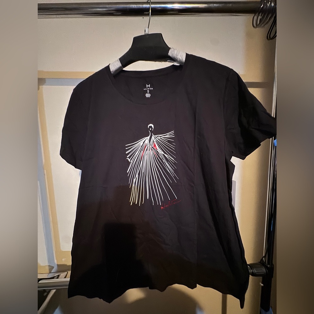 H by Halston Black Graphic T-Shirt